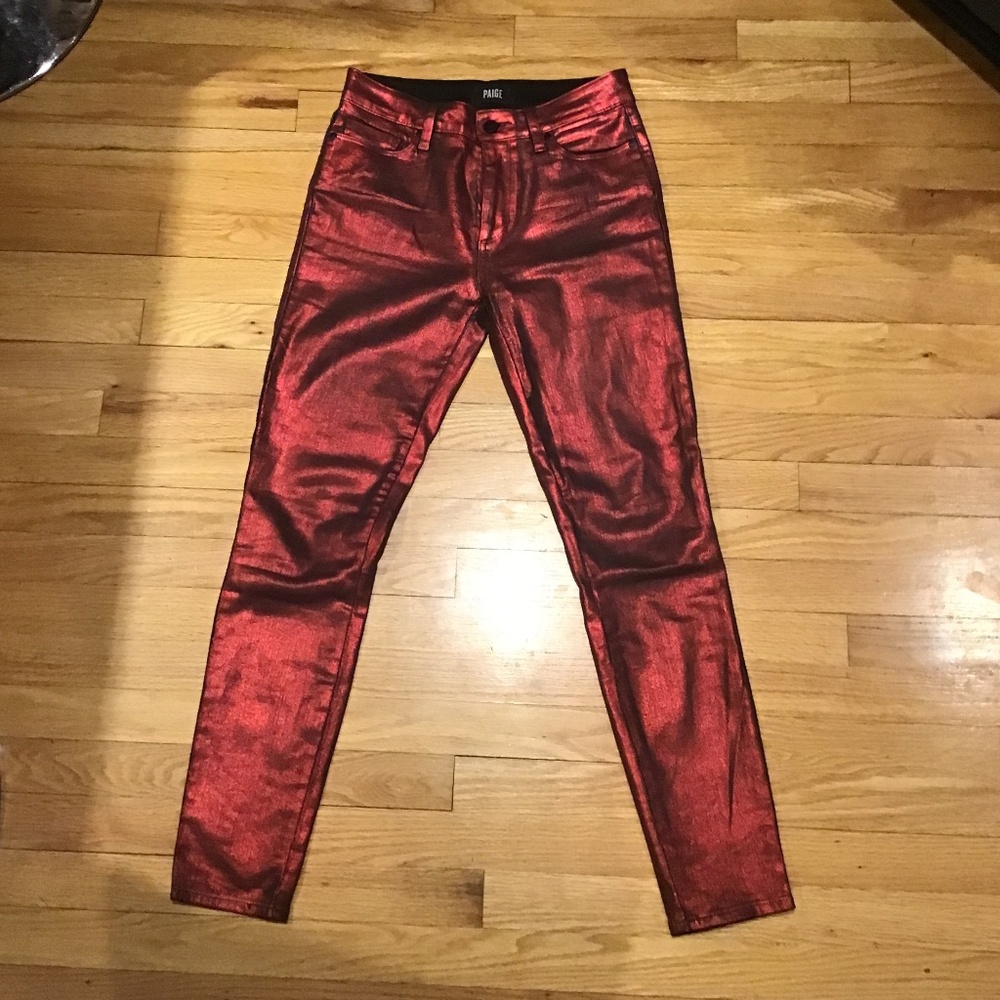 Paige cherry red coated jeans